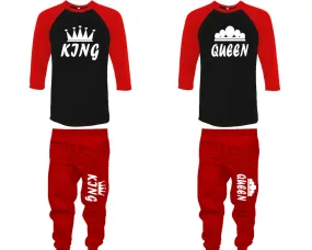 King Queen Couple Matching Baseball Shirts and Jogger Pants Top Bottom Sets