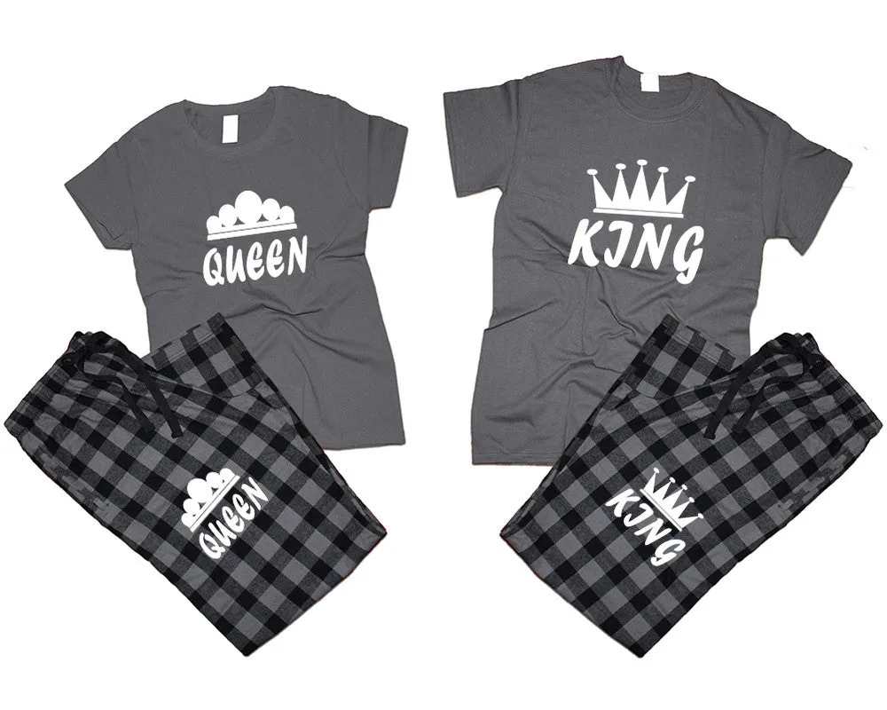 King Queen Couple Matching T Shirts and Flannel Pants