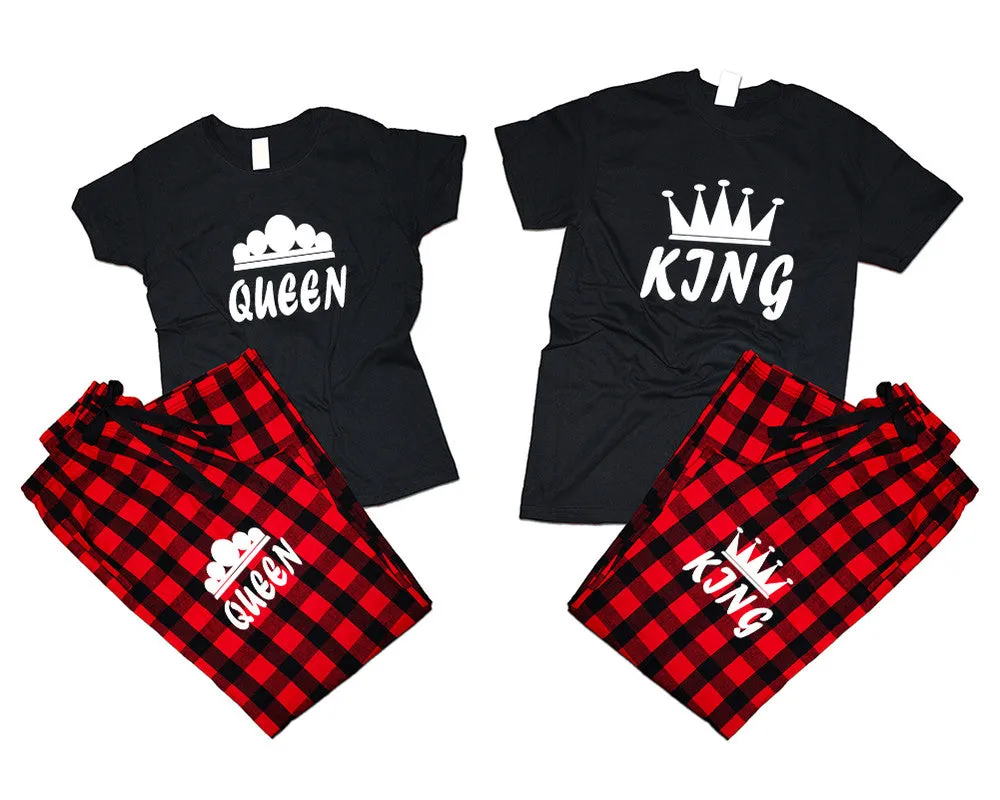 King Queen Couple Matching T Shirts and Flannel Pants