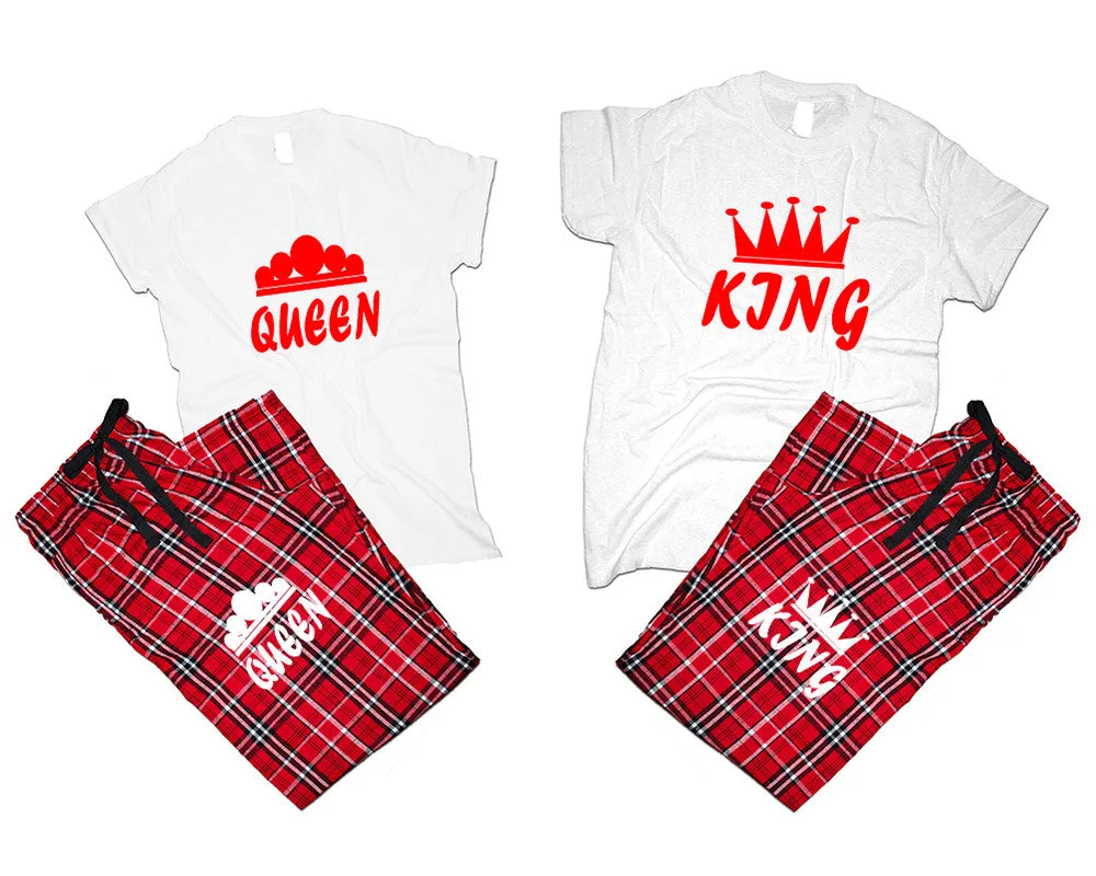 King Queen Couple Matching T Shirts and Flannel Pants