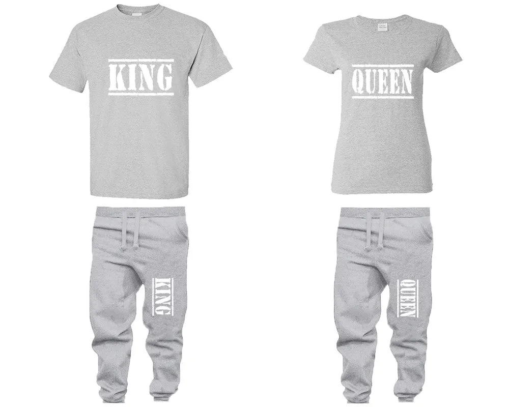 King Queen Couple Matching T Shirts and Jogger Pants Top Bottom Matching Set