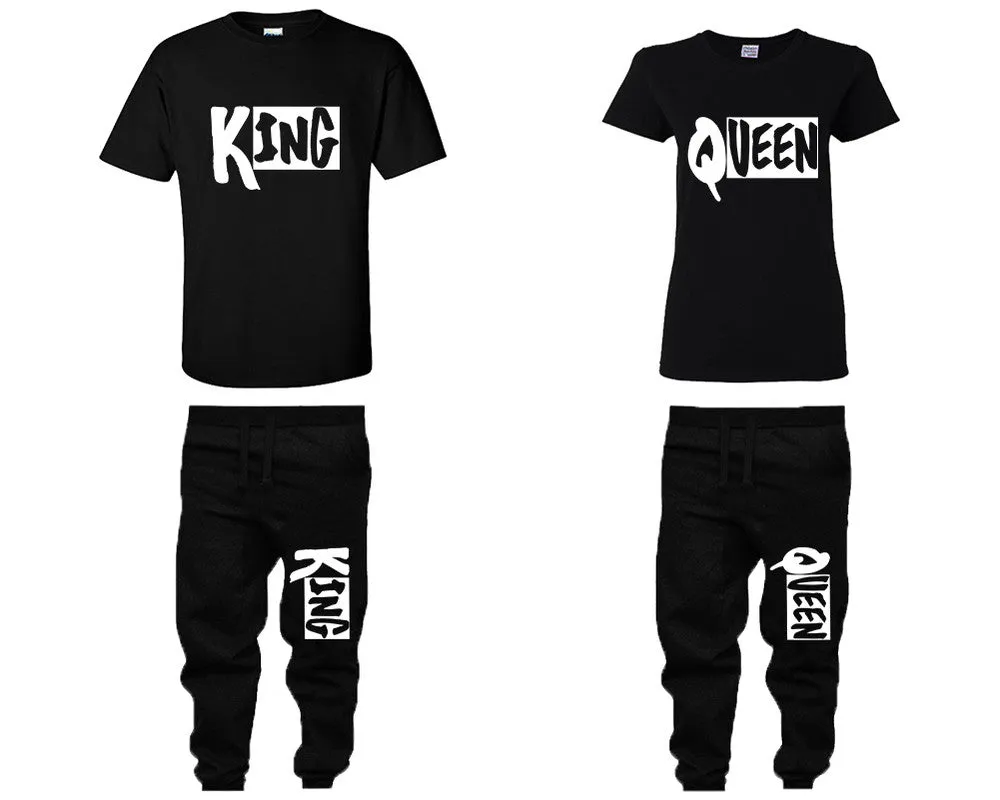 King Queen Couple Matching T Shirts and Jogger Pants Top Bottom Matching Set