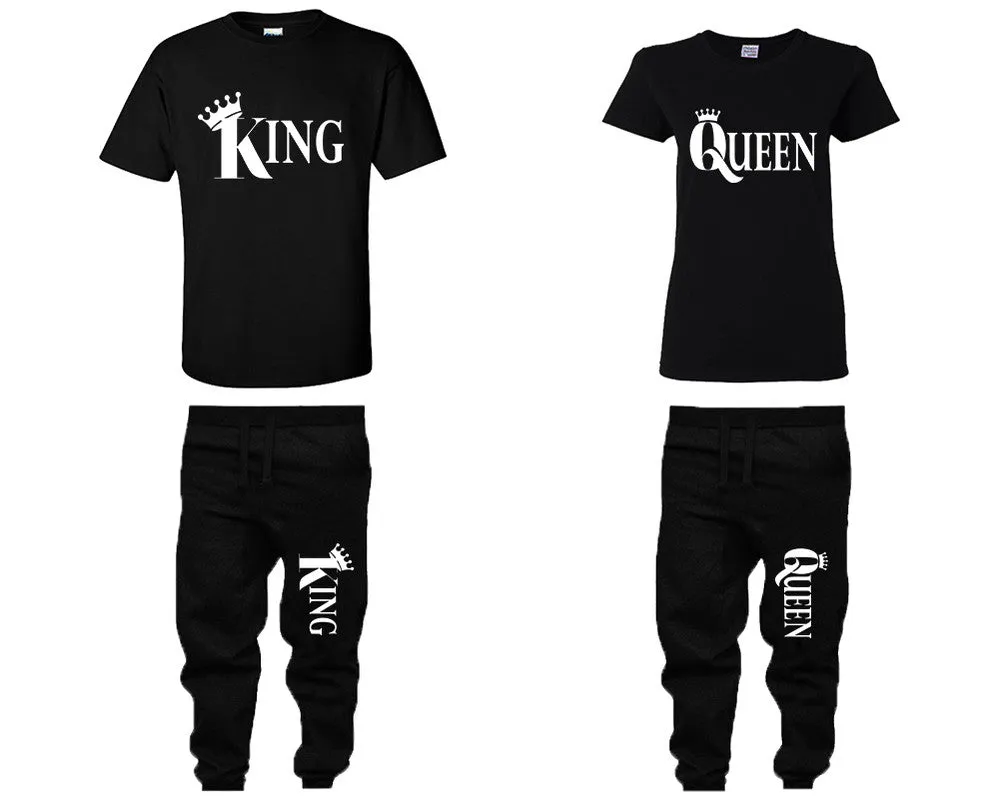 King Queen Couple Matching T Shirts and Jogger Pants Top Bottom Matching Set