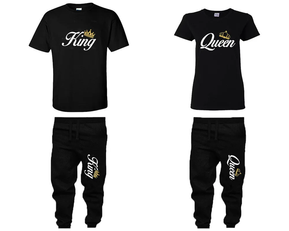 King Queen Couple Shirts and Jogger Pants, Couple Matching T Shirt and Sweatpants