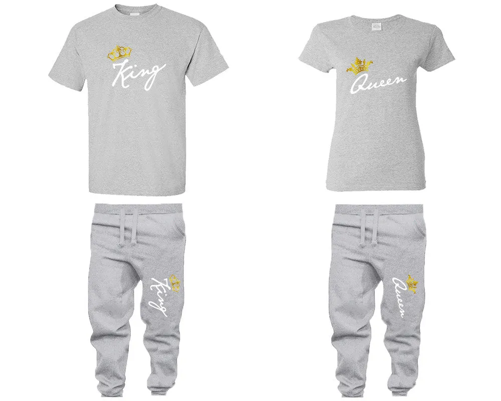 King Queen Couple Shirts and Jogger Pants, Couple Matching T Shirt and Sweatpants