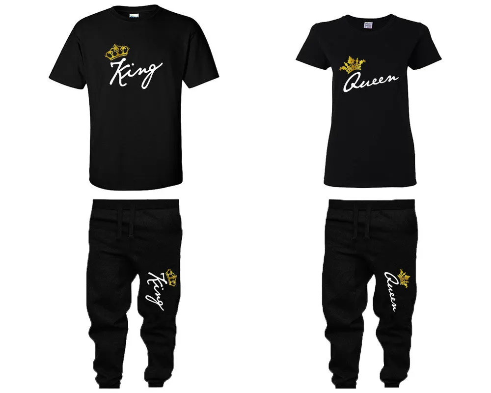 King Queen Couple Shirts and Jogger Pants, Couple Matching T Shirt and Sweatpants