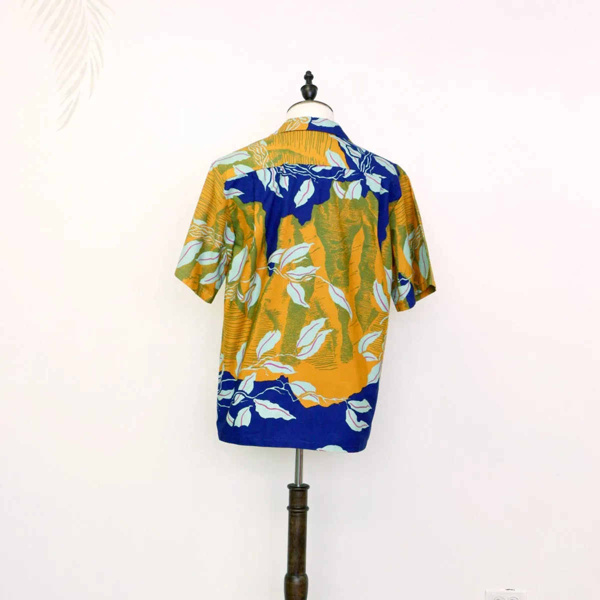 Koolau Mountain and Maile Lei Prints Aloha Shirts | Yellow & Blue