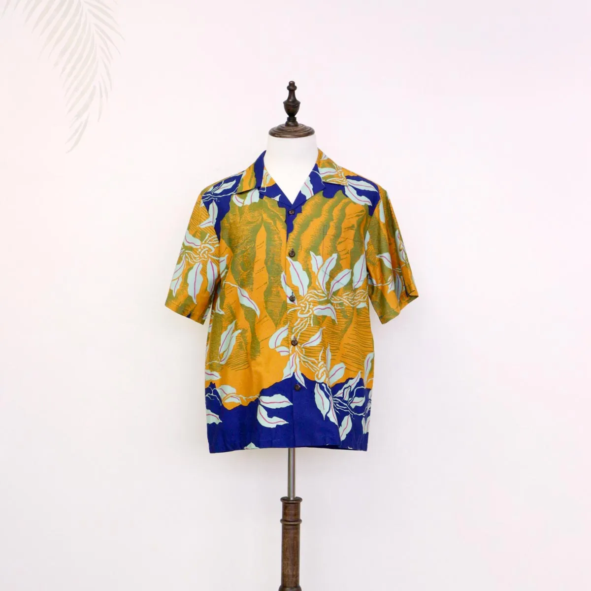 Koolau Mountain and Maile Lei Prints Aloha Shirts | Yellow & Blue