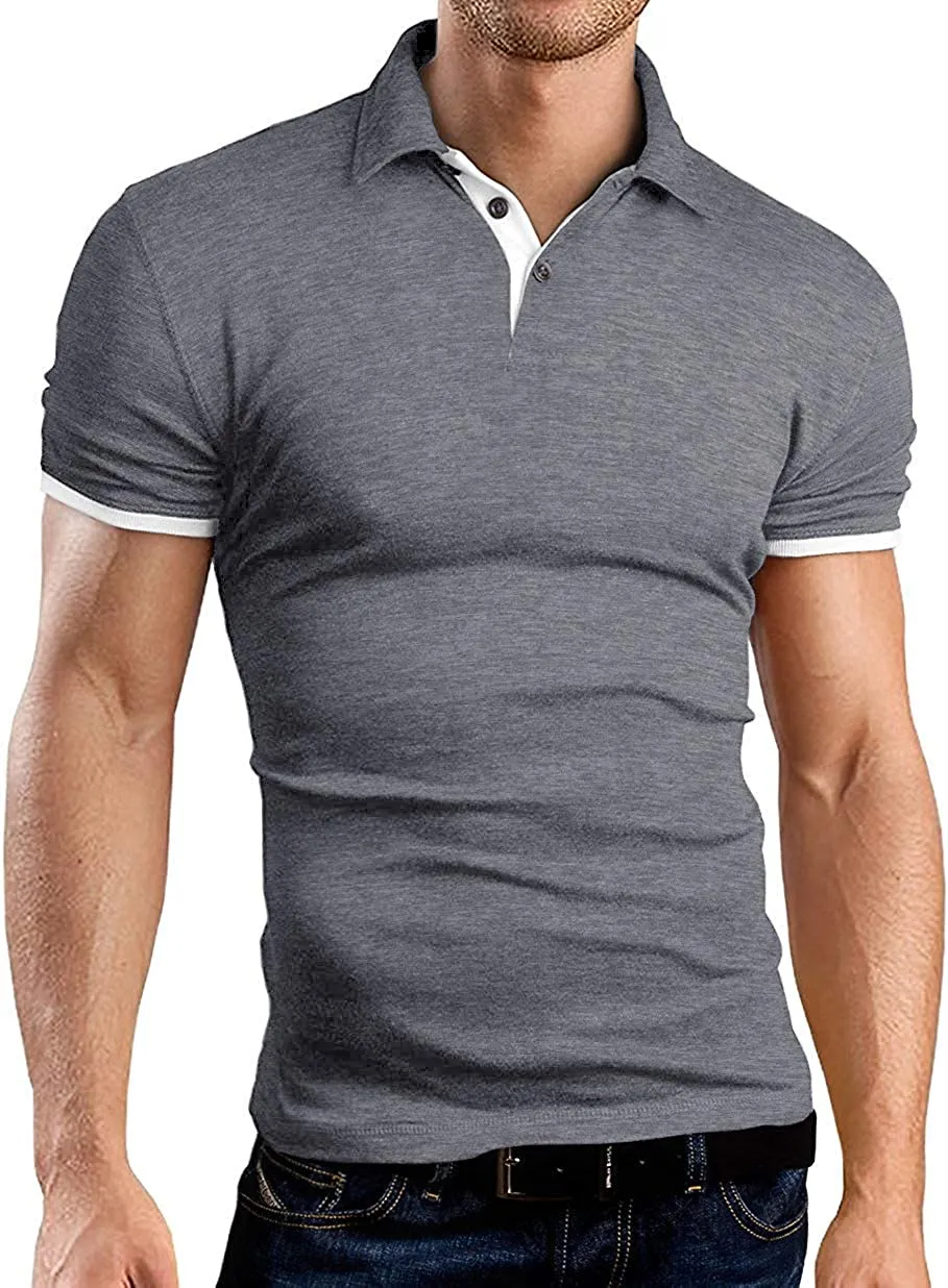 KUYIGO Men's Short & Long Sleeve Polo Shirts Casual Slim Fit Basic Designed Cotton Shirts