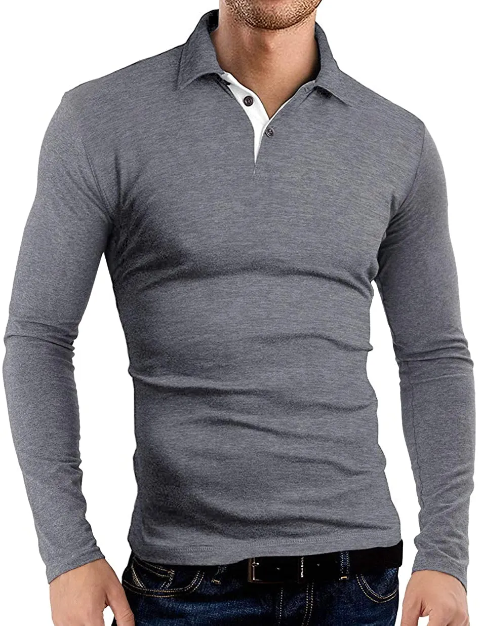 KUYIGO Men's Short & Long Sleeve Polo Shirts Casual Slim Fit Basic Designed Cotton Shirts