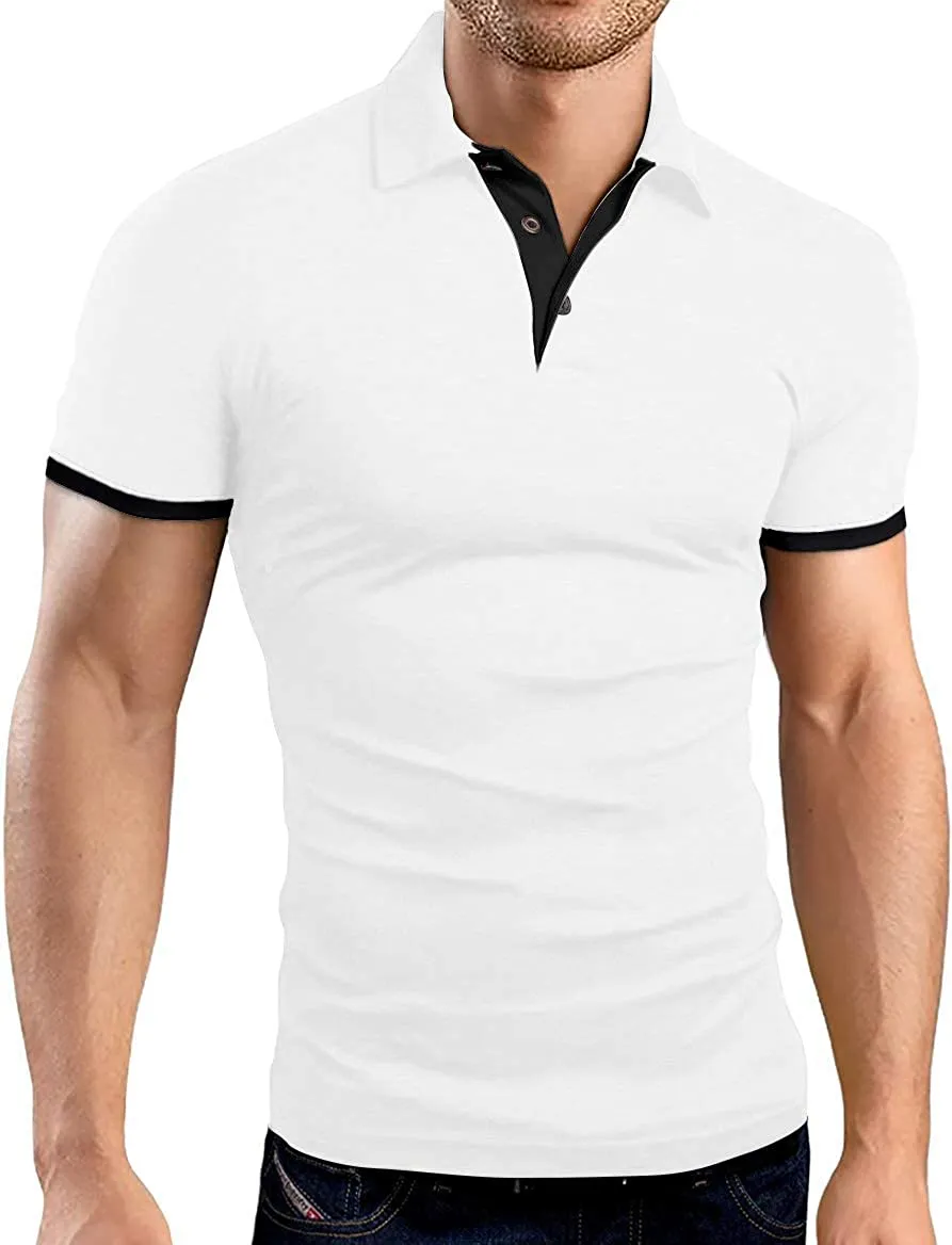 KUYIGO Men's Short & Long Sleeve Polo Shirts Casual Slim Fit Basic Designed Cotton Shirts