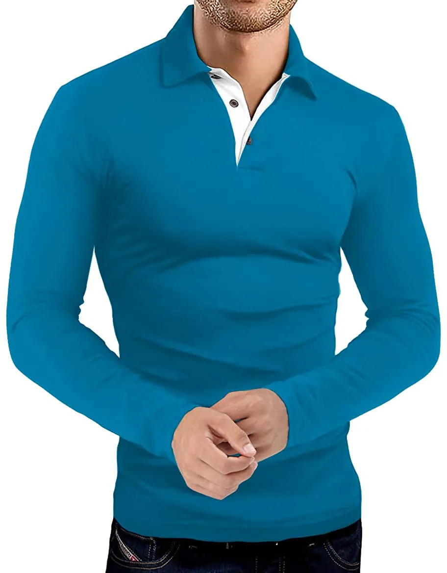 KUYIGO Men's Short & Long Sleeve Polo Shirts Casual Slim Fit Basic Designed Cotton Shirts