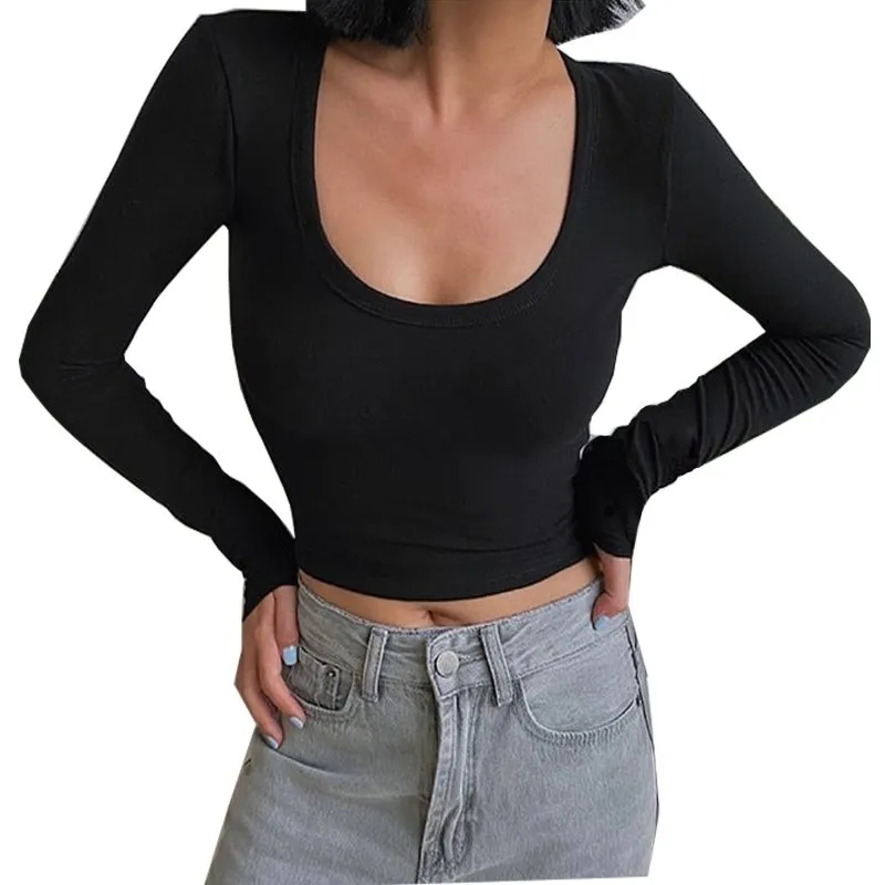 Long Sleeved T-Shirt Women's Short Round Neck T-Shirt