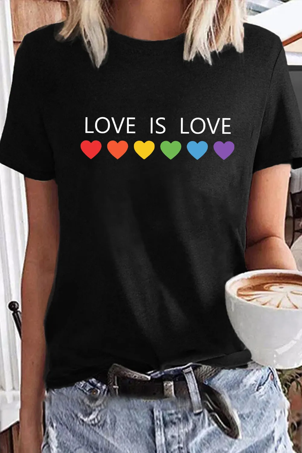 Love is Love Women's Rainbow Graphic Tees Crew Neck Gay Pride Shirts