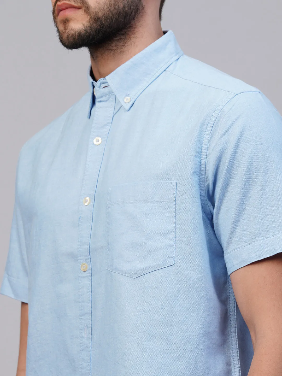 Men's Blue Oxford Cotton Regular Fit Shirts