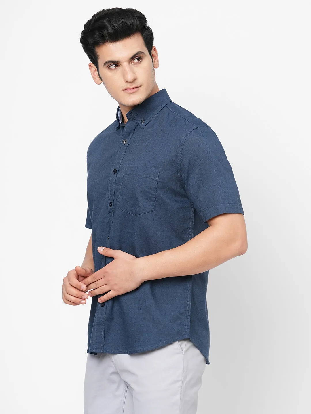 Men's Navy Oxford Cotton Regular Fit Shirts