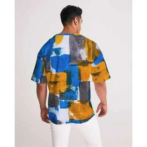 Mens Shirts, Blue Orange and White Abstract Color Swatch Style Shirt