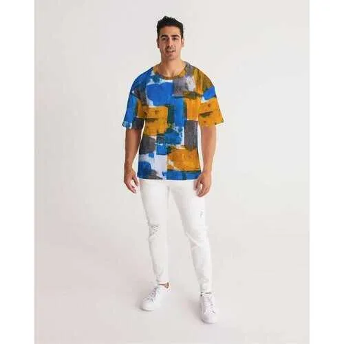 Mens Shirts, Blue Orange and White Abstract Color Swatch Style Shirt