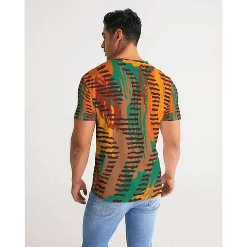 Mens Shirts, Orange Brown and Black Geometric Style Short Sleeve Shirt