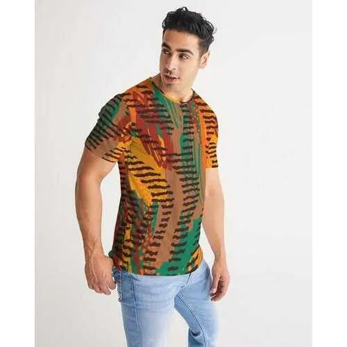 Mens Shirts, Orange Brown and Black Geometric Style Short Sleeve Shirt