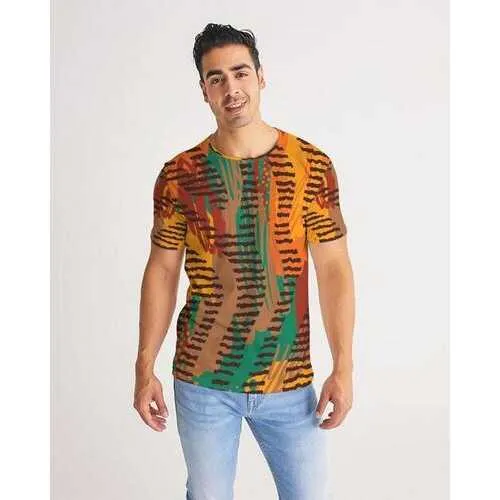 Mens Shirts, Orange Brown and Black Geometric Style Short Sleeve Shirt