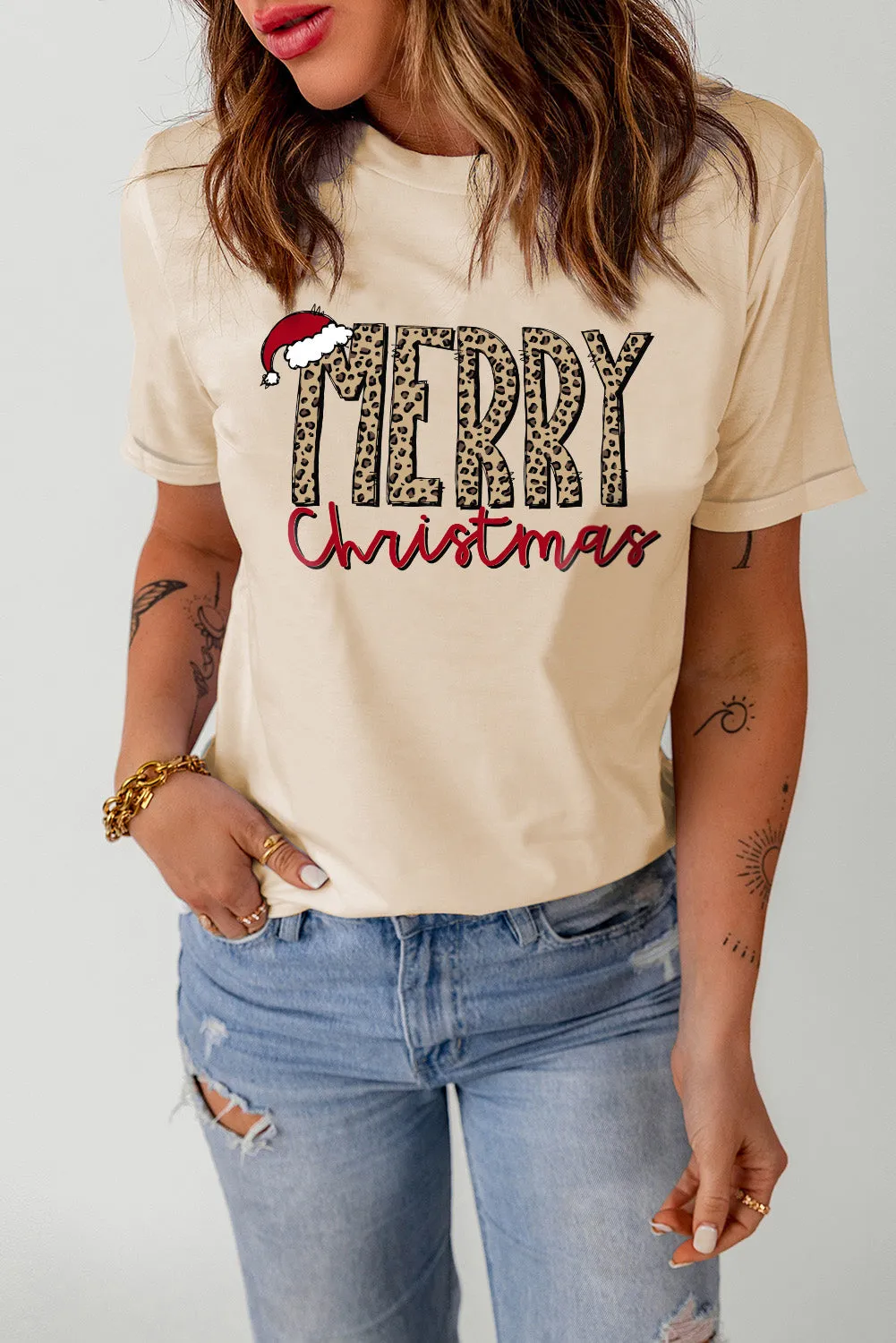 MERRY Christmas Shirts for Womens Crew Neck Graphic Tee