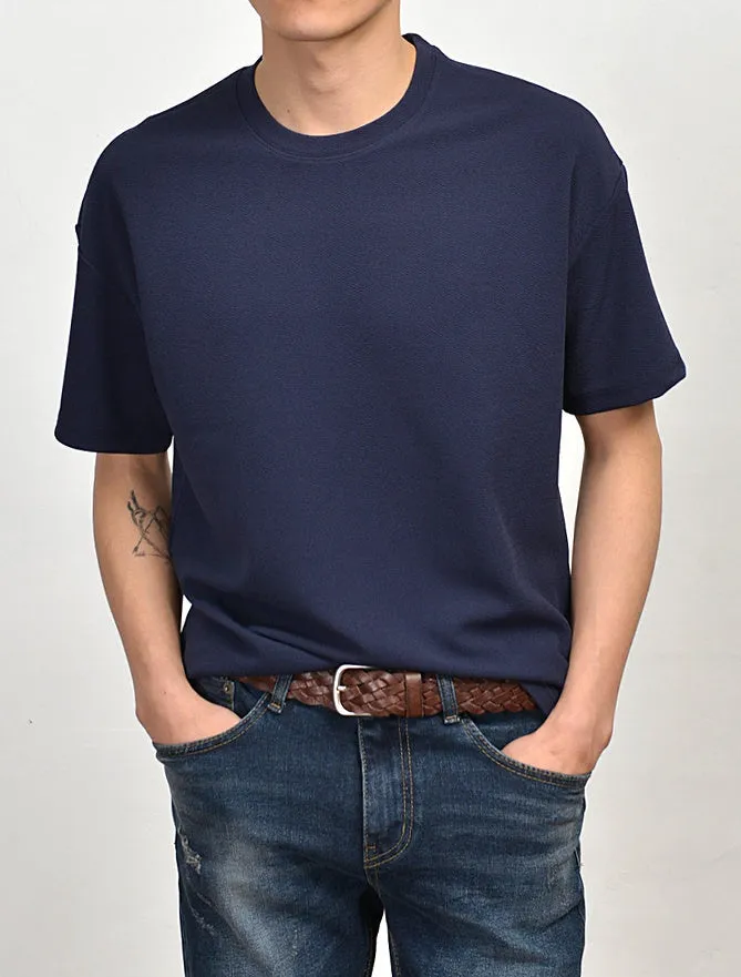 Navyblue Short Sleeved T-Shirts Mens Loose Fit Tees Solid Plain Tops