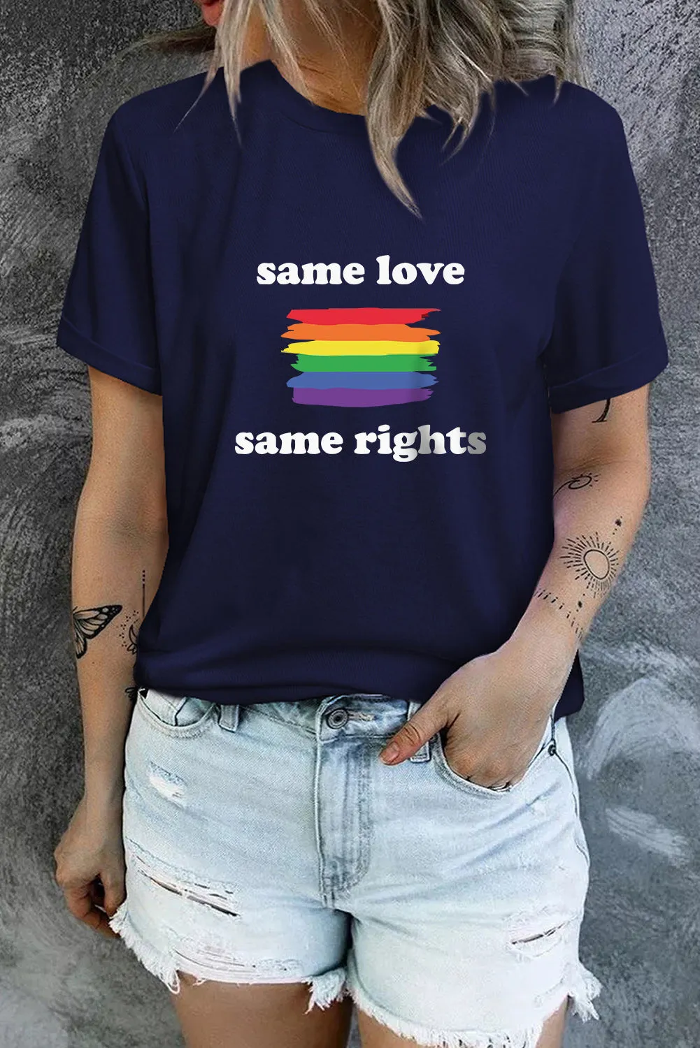 Same Love Same Rights Rainbow Print Short Sleeve T Shirt Print LGBT Equality Shirts