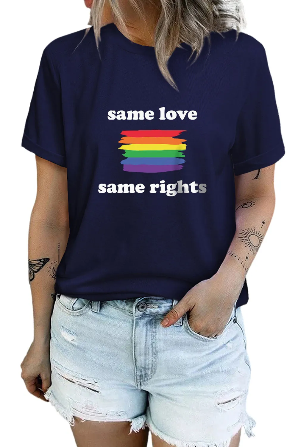 Same Love Same Rights Rainbow Print Short Sleeve T Shirt Print LGBT Equality Shirts