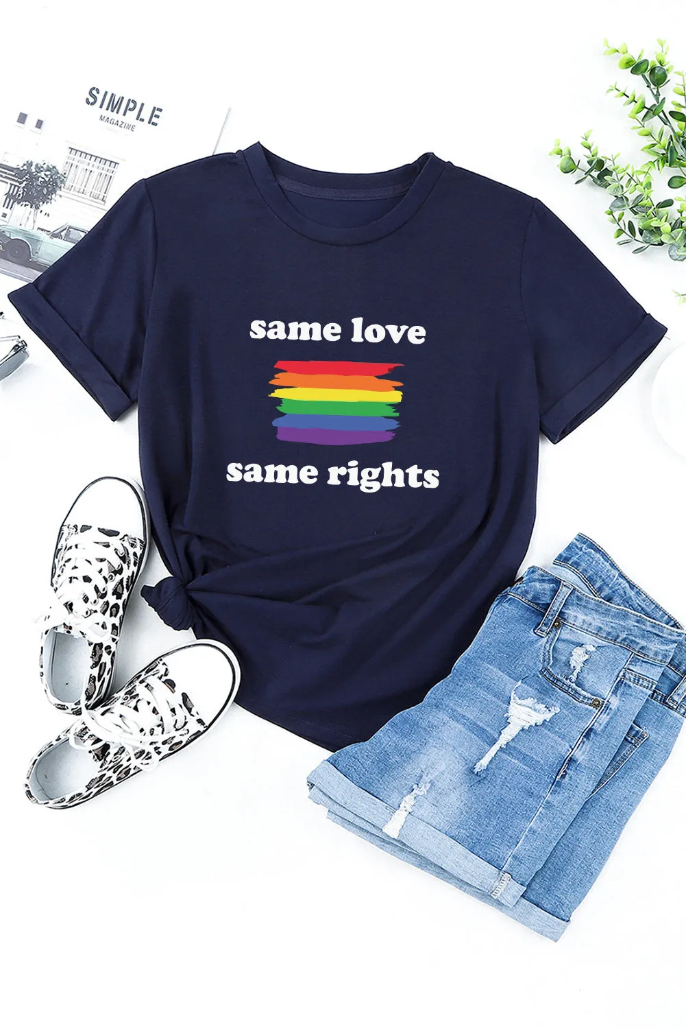 Same Love Same Rights Rainbow Print Short Sleeve T Shirt Print LGBT Equality Shirts