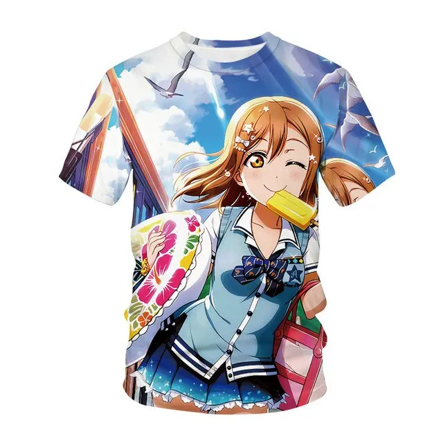 Summer Men's and Women's T-shirts Anime Street Clothing Cute Beautiful Girls 3D Printing Fashion Casual Tops Unisex