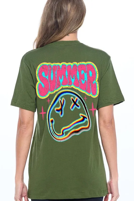 Summer Neon Face Back Printed Graphic T Shirts