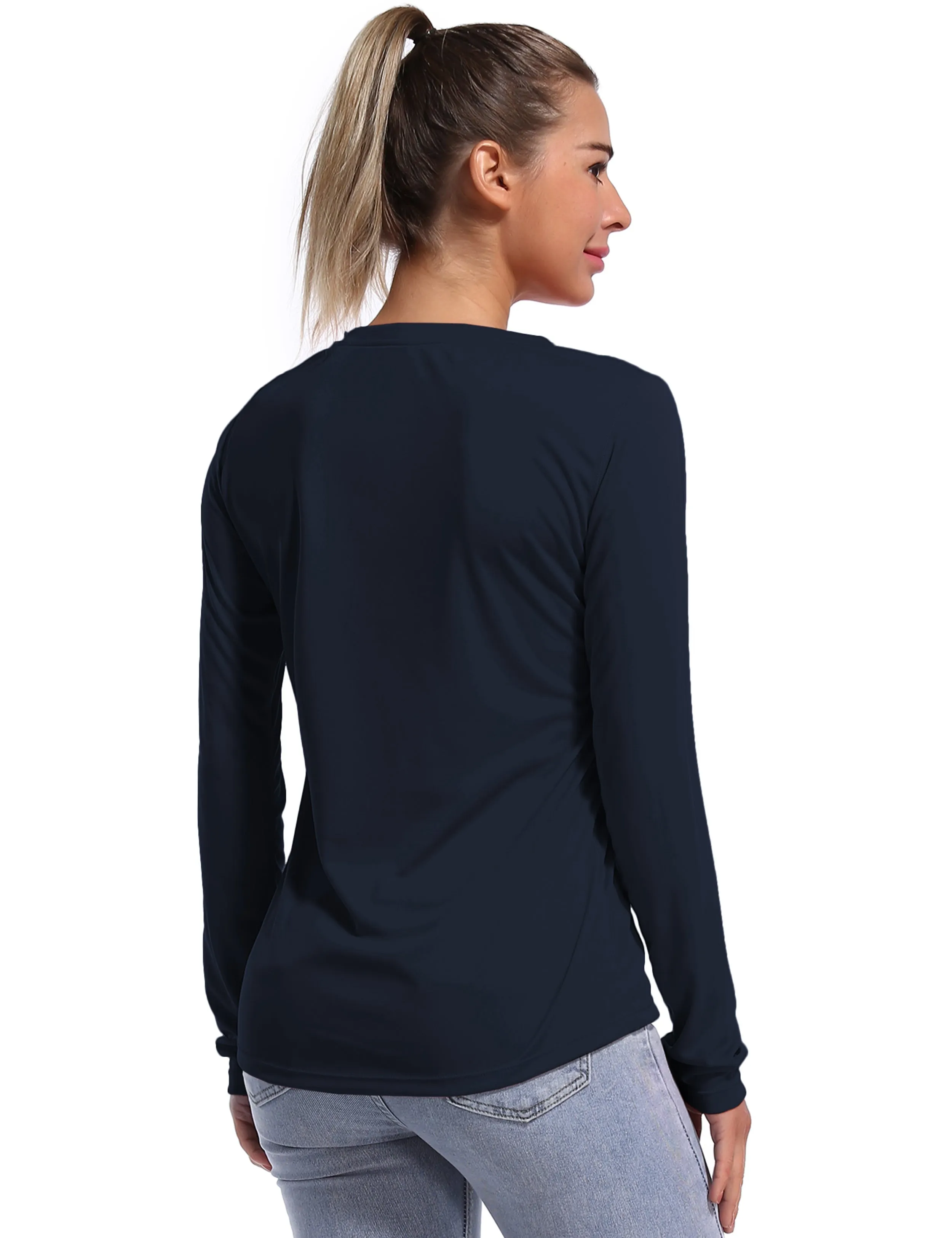 V Neck Long Sleeve Athletic Shirts darknavy_yogastudio