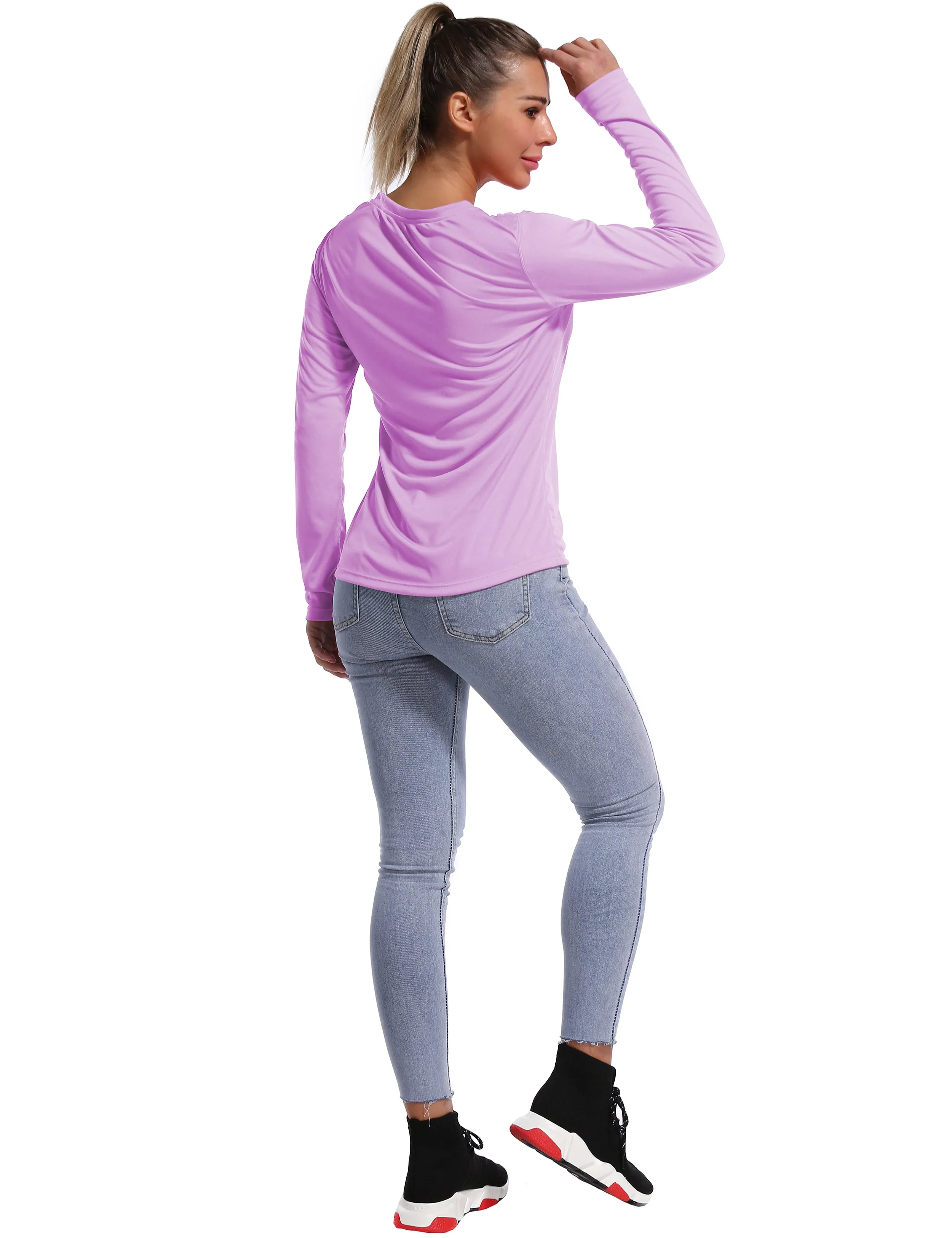 V Neck Long Sleeve Athletic Shirts purple