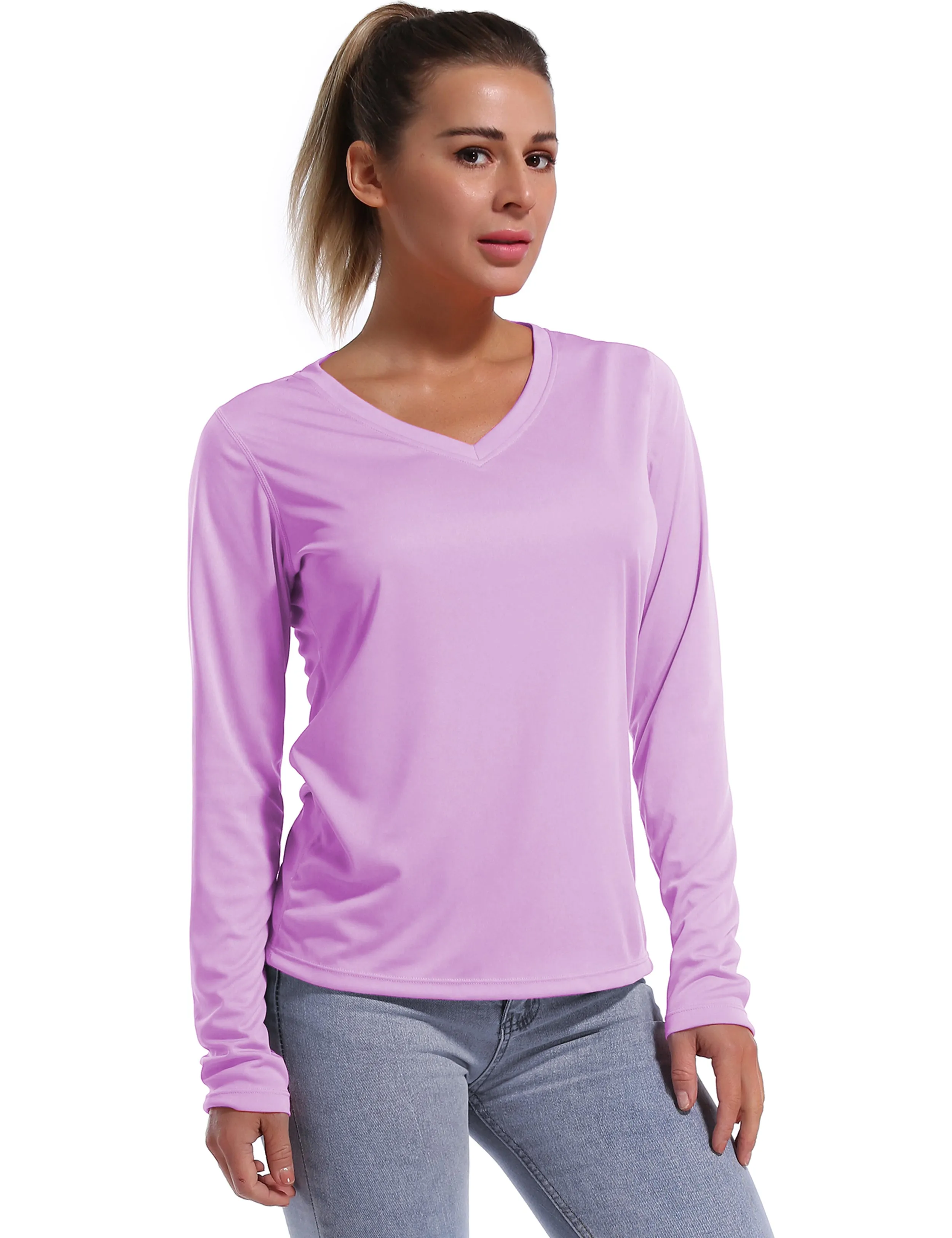 V Neck Long Sleeve Athletic Shirts purple_yogastudio