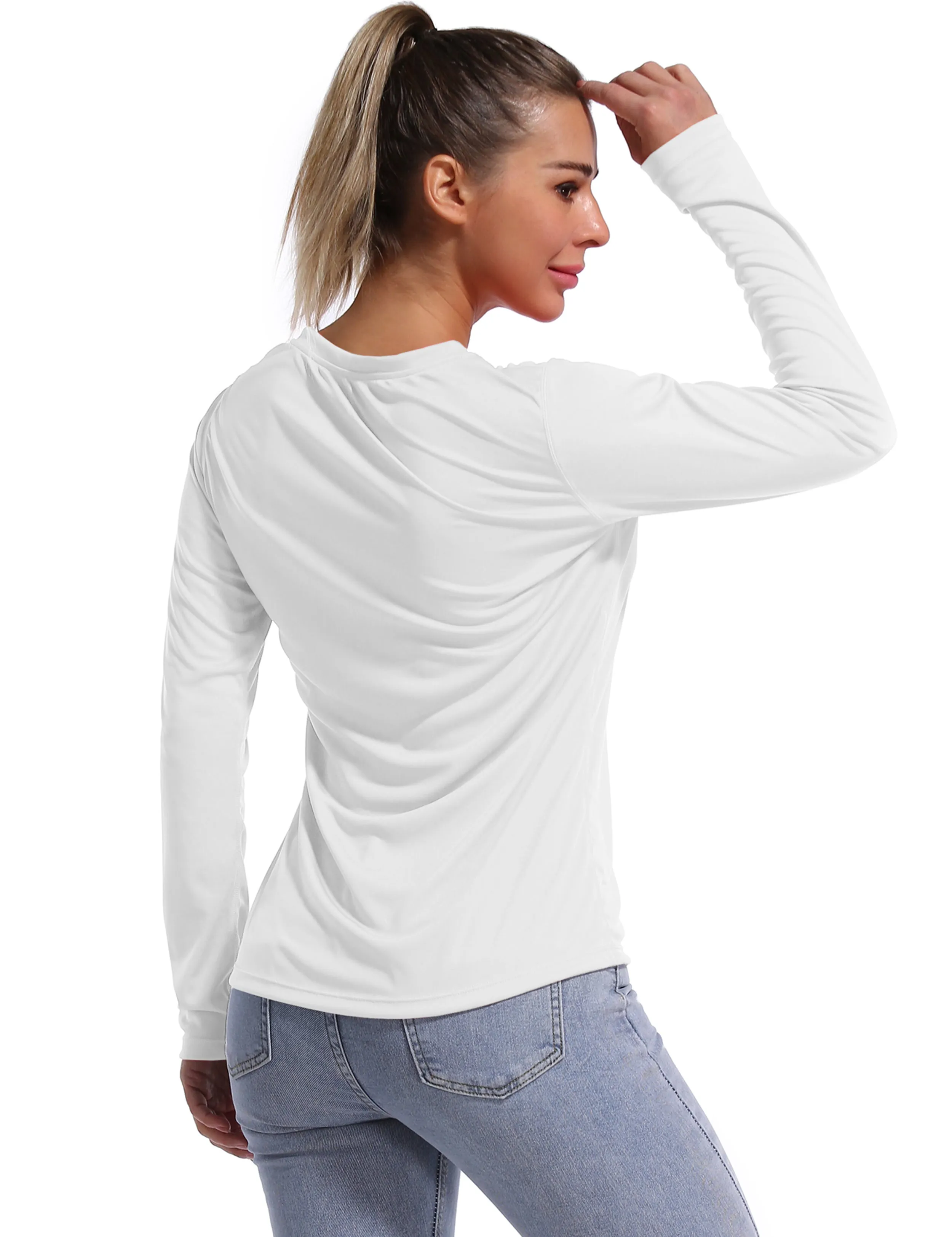 V Neck Long Sleeve Athletic Shirts white