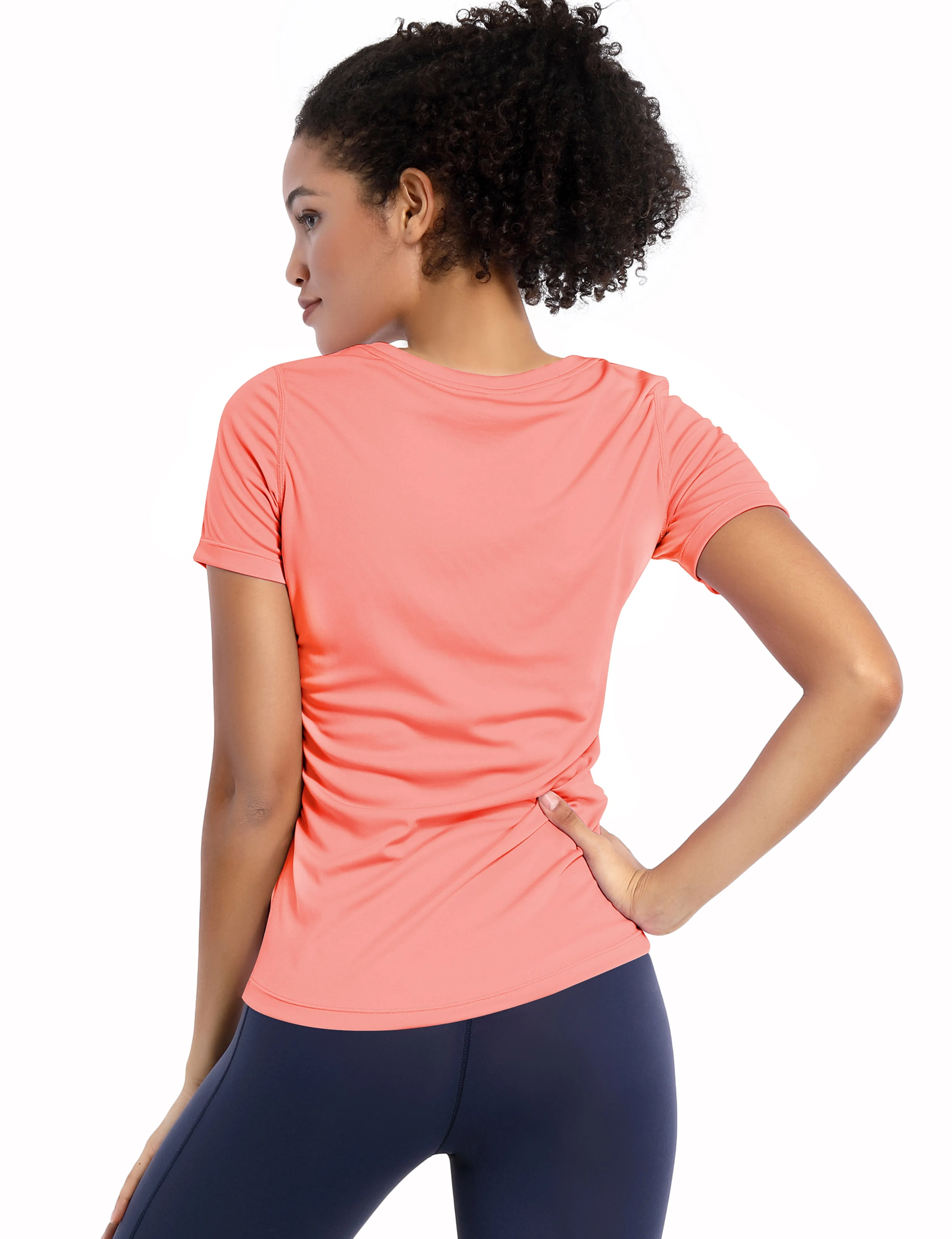 V-Neck Short Sleeve Athletic Shirts coral_yogastudio