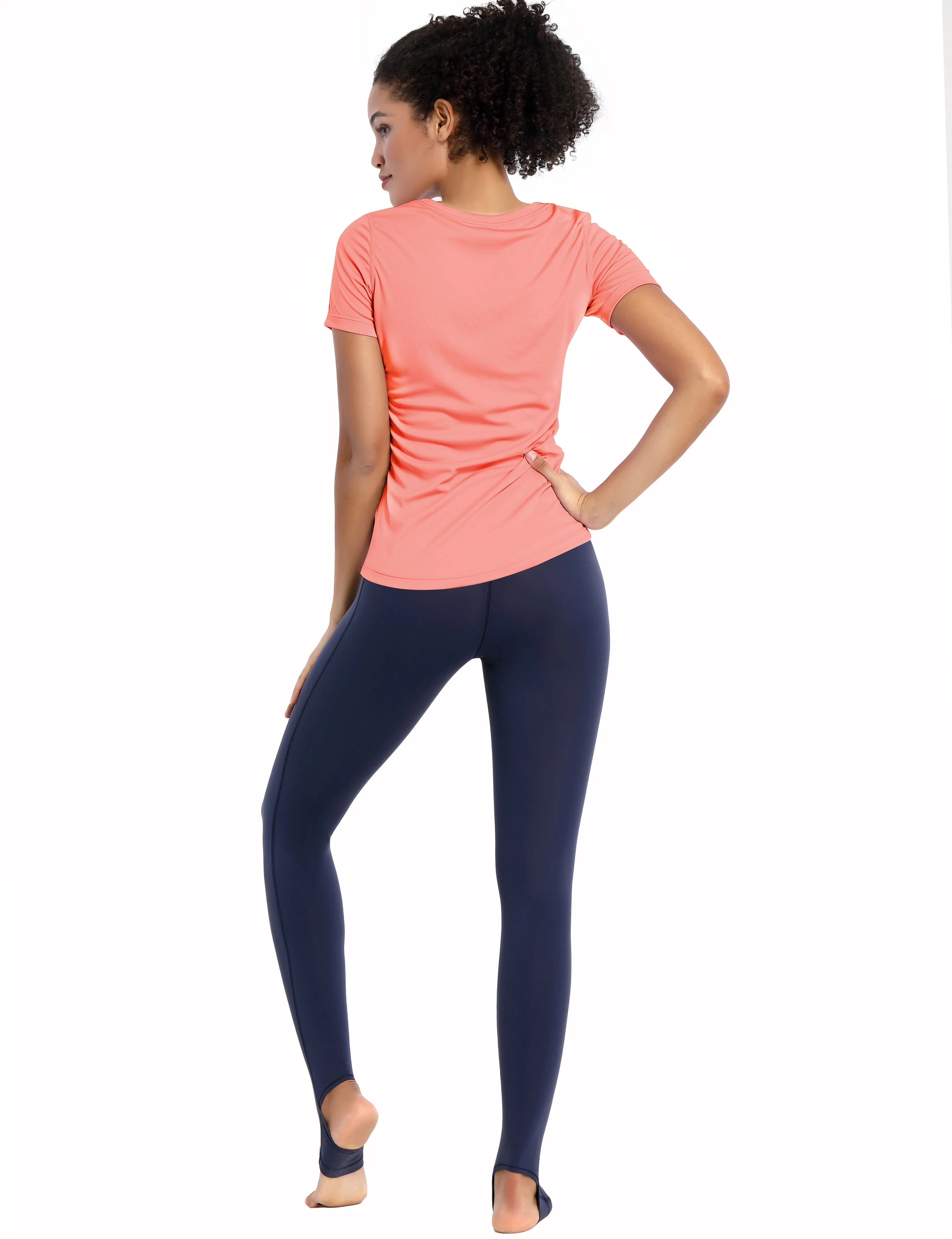 V-Neck Short Sleeve Athletic Shirts coral_yogastudio