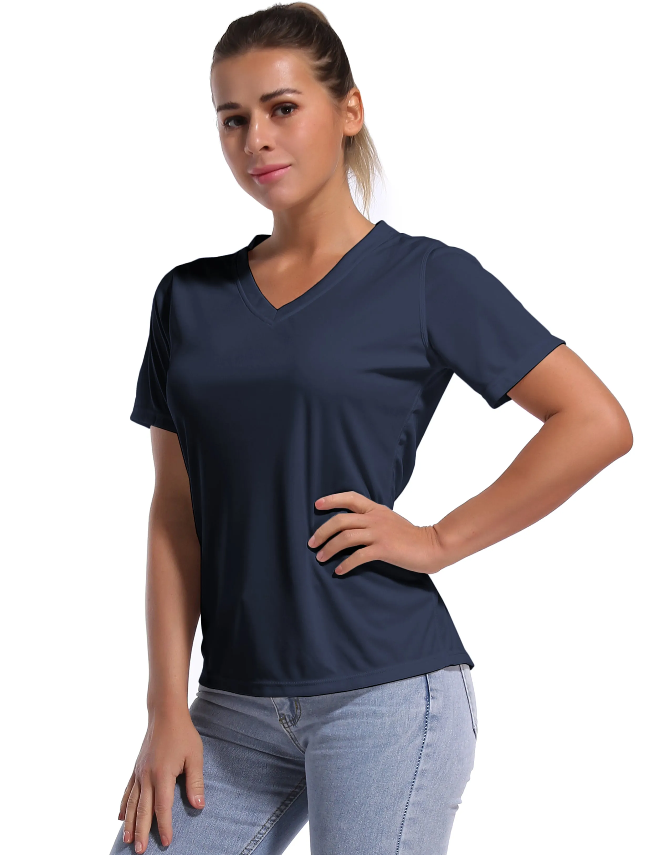 V-Neck Short Sleeve Athletic Shirts darknavy