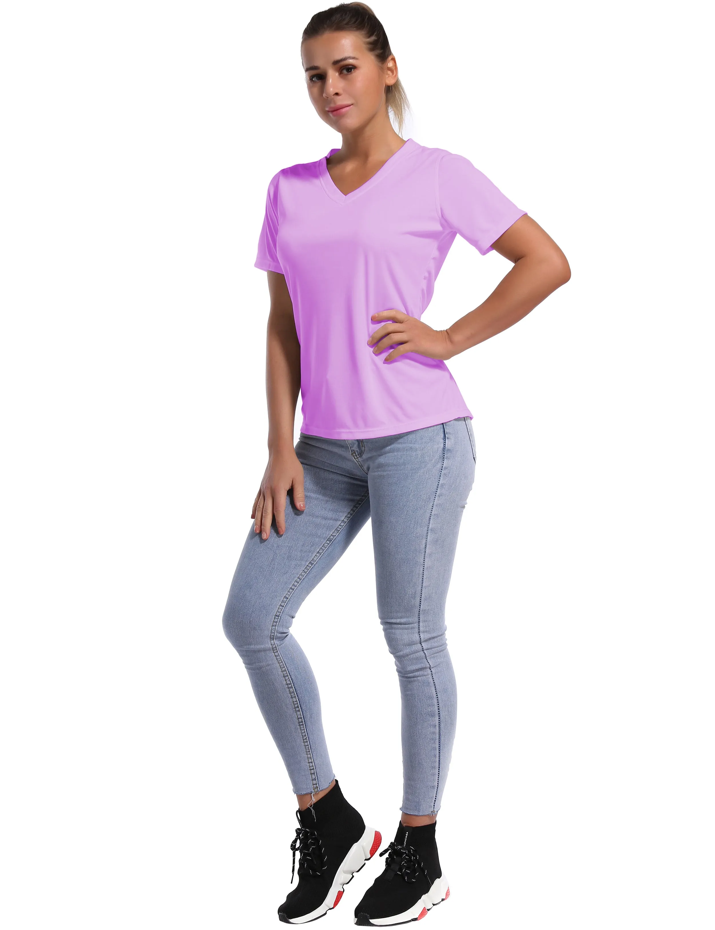 V-Neck Short Sleeve Athletic Shirts purple